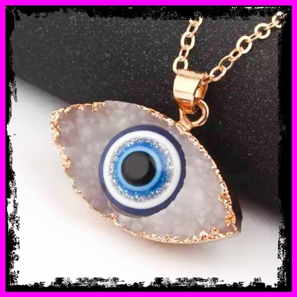 Hand Crafted Jewelry - 🆕 Blue Evil Eye Druzy Stone Necklace Quartz